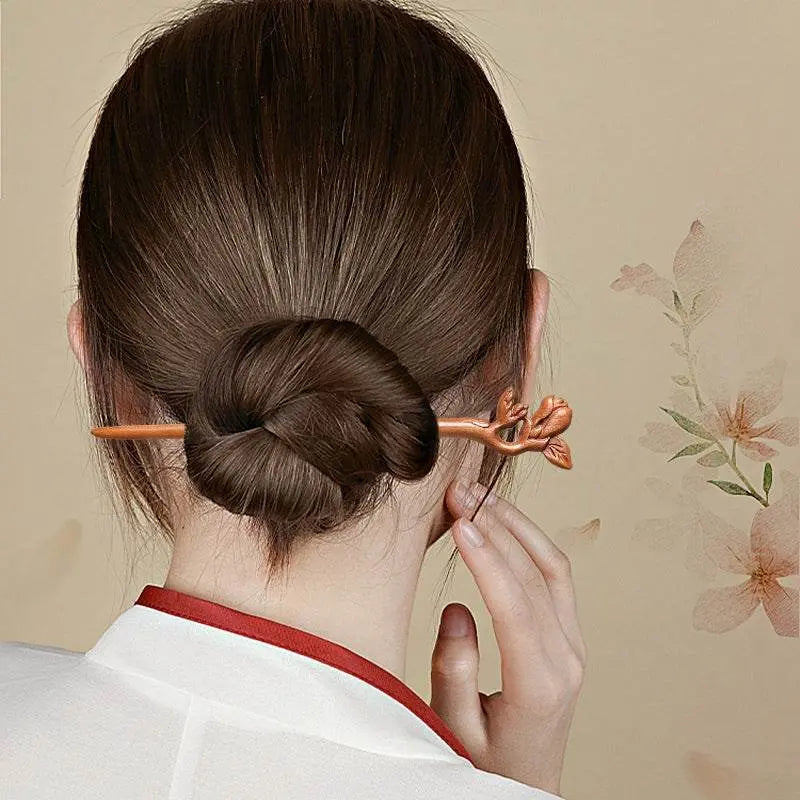 peach wood vintage chinese hairpin for stylish bun & gifting - star8s