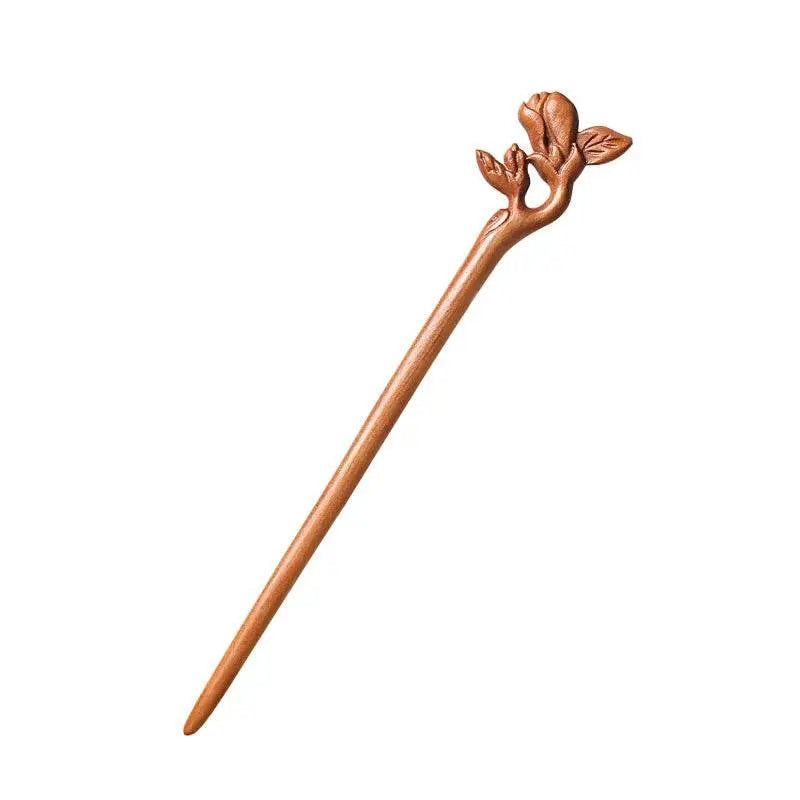 Peach Wood Vintage Chinese Hairpin for Stylish Bun & Gifting - STAR8S
