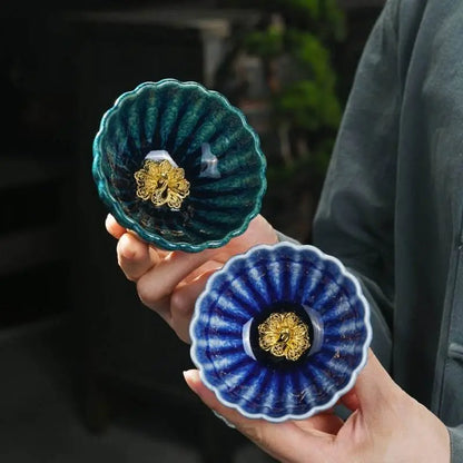 Peacock Tea Cups Couple Set – Handmade Gold-Inlaid, Tea Ceremony Stress Relief & Love Prestige - STAR8S