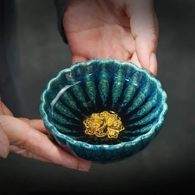 peacock tea cups couple set – handmade gold-inlaid, tea ceremony stress relief & love prestige - star8s
