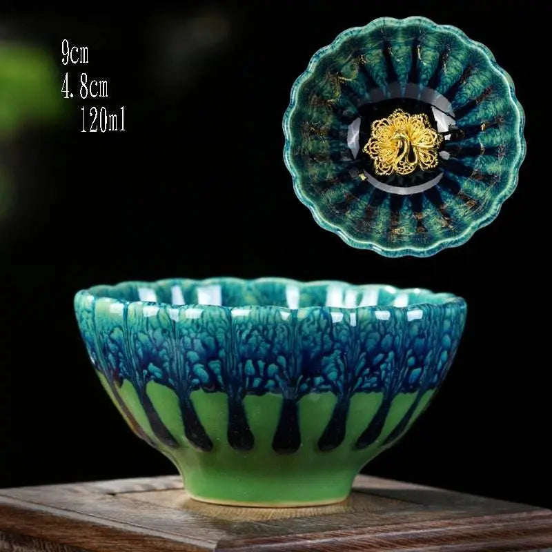 peacock tea cups couple set – handmade gold-inlaid, tea ceremony stress relief & love prestige - star8s