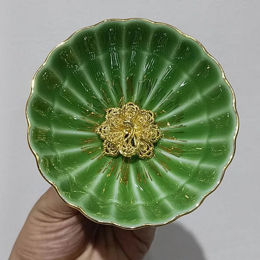 Peacock Tea Cups - Handmade Kintsugi Jade Translucent, Tea Ceremony Stress Relief & Artistic Pride - STAR8S