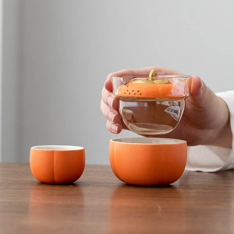 persimmon travel tea set portable one pot two cups for gift - star8s