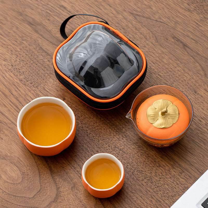 persimmon travel tea set portable one pot two cups for gift - star8s