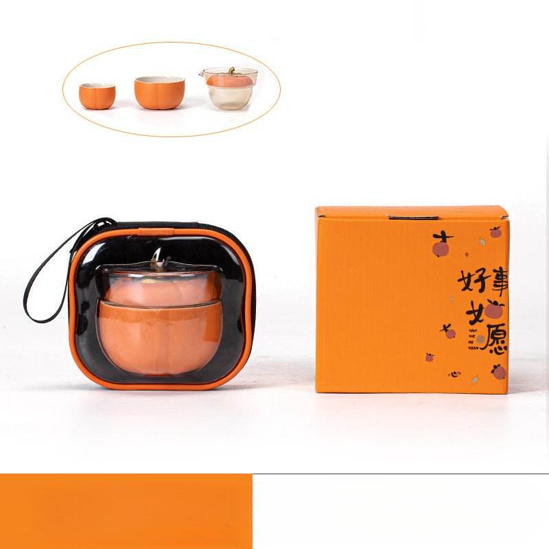 persimmon travel tea set portable one pot two cups for gift - star8s