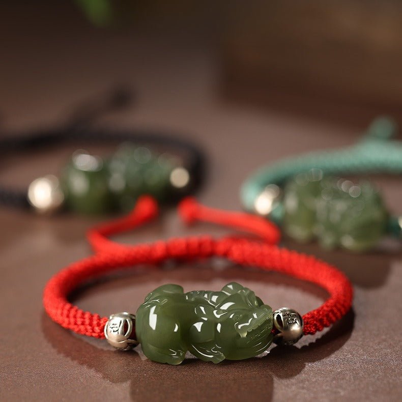 pixiu wealth red string bracelet‌ - hetian jade | star8s