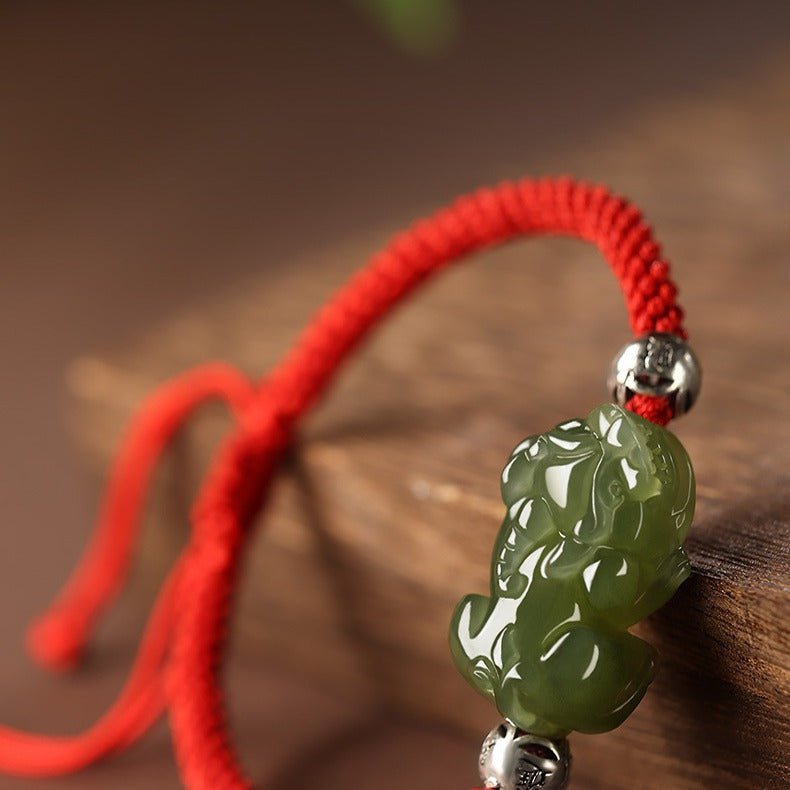 pixiu wealth red string bracelet‌ - hetian jade | star8s