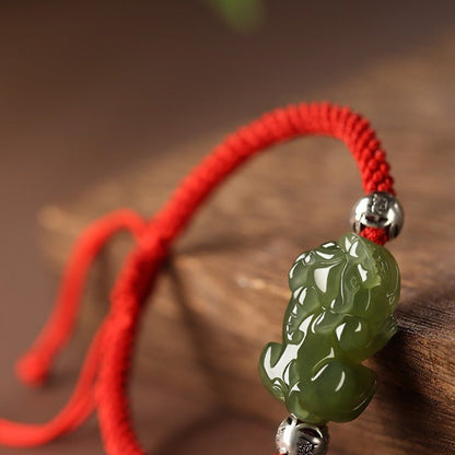 PiXiu Wealth Red String Bracelet‌ - Hetian Jade | STAR8S