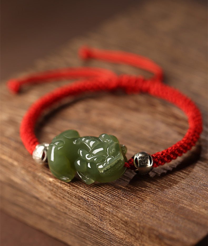 pixiu wealth red string bracelet‌ - hetian jade | star8s