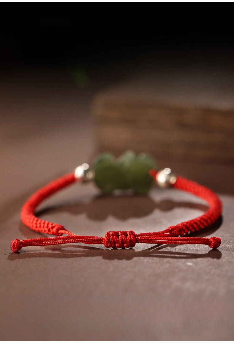 pixiu wealth red string bracelet‌ - hetian jade | star8s