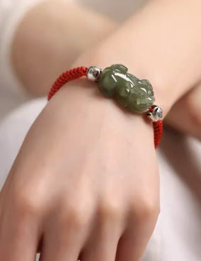 pixiu wealth red string bracelet‌ - hetian jade | star8s