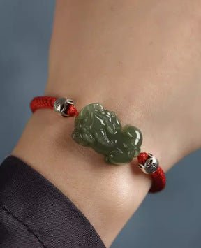pixiu wealth red string bracelet‌ - hetian jade | star8s