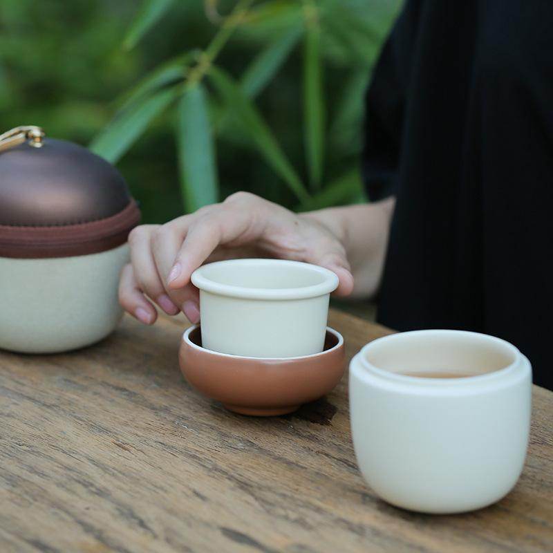 Pinecone Ceramic Travel Tea Set Portable for Home Office Tea Making - STAR8S