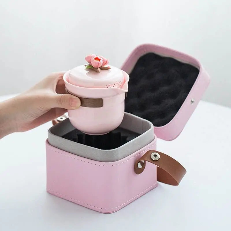 pink handmade pinched flower tea set portable camping kuaike gift set - star8s