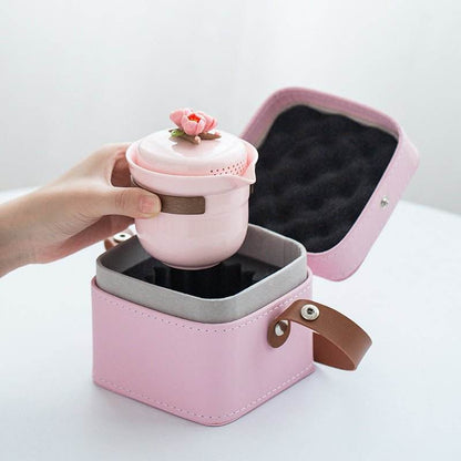 Pink Handmade Pinched Flower Tea Set Portable Camping Kuaike Gift Set - STAR8S