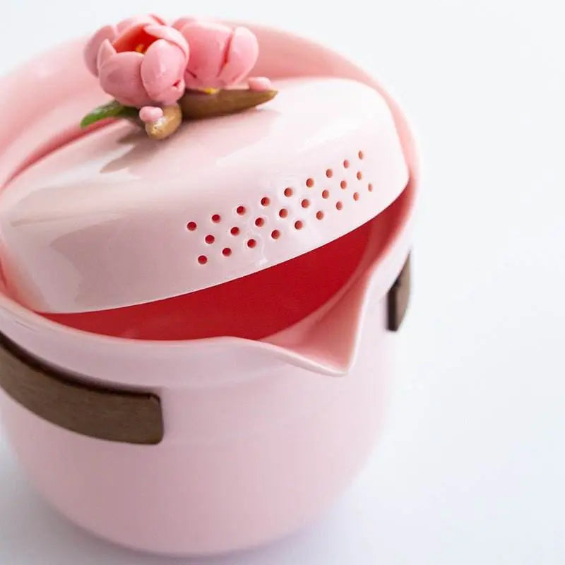 Pink Handmade Pinched Flower Tea Set Portable Camping Kuaike Gift Set - STAR8S