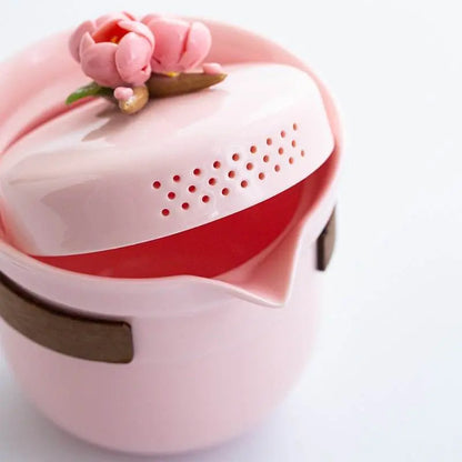 Pink Handmade Pinched Flower Tea Set Portable Camping Kuaike Gift Set - STAR8S
