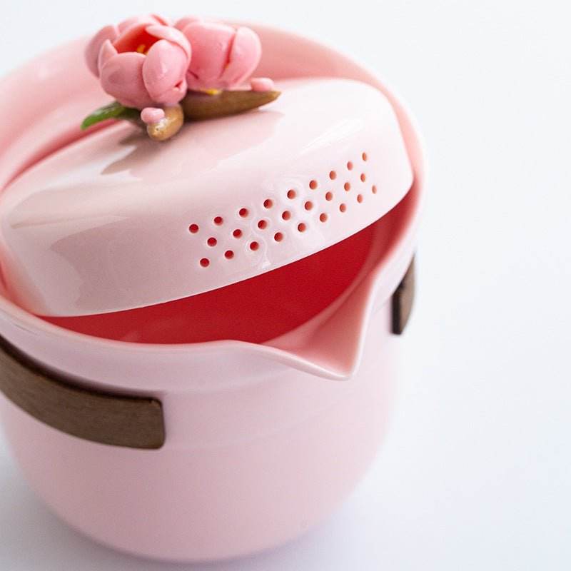 Pink Handmade Pinched Flower Tea Set Portable Camping Kuaike Gift Set - STAR8S