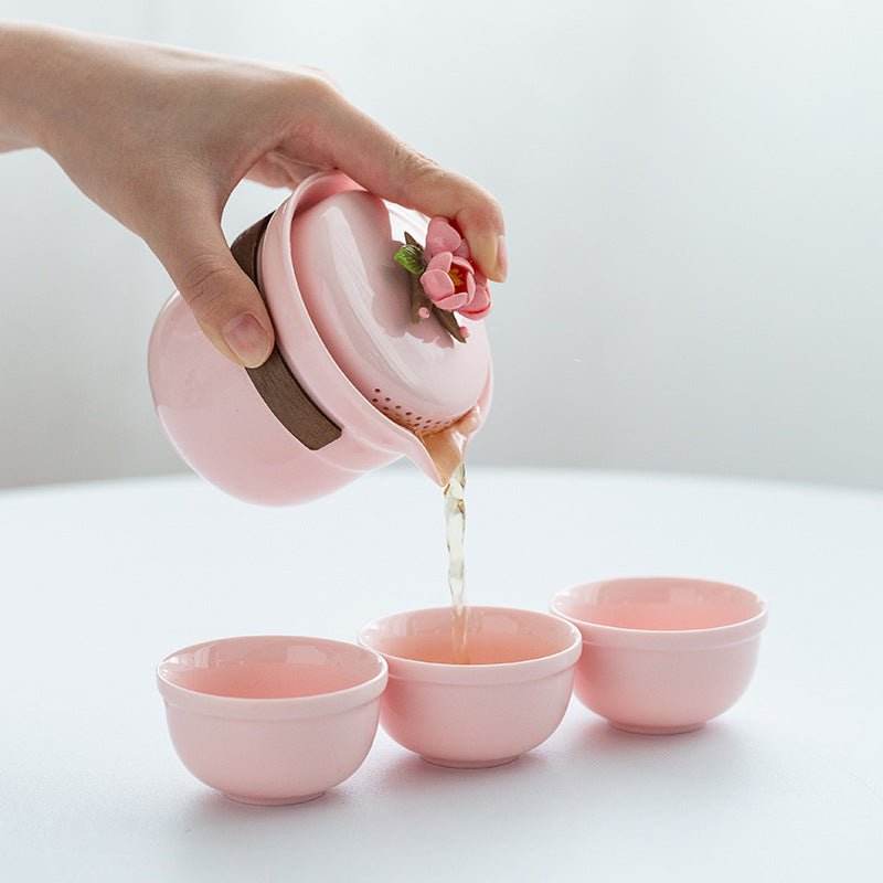 pink handmade pinched flower tea set portable camping kuaike gift set - star8s