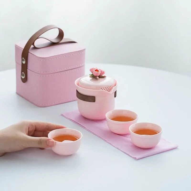 Pink Handmade Pinched Flower Tea Set Portable Camping Kuaike Gift Set - STAR8S