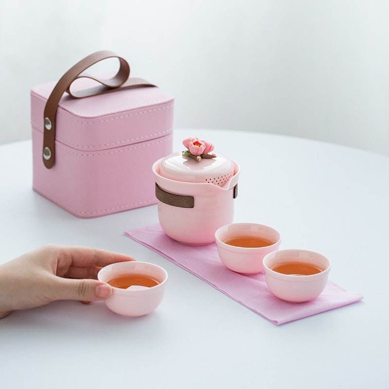 pink handmade pinched flower tea set portable camping kuaike gift set - star8s