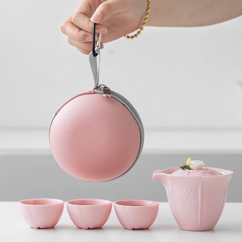 Pink Handmade Pinched Flower Tea Set Portable Camping Kuaike Gift Set - STAR8S
