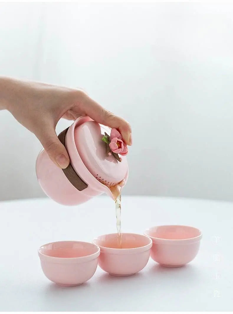 Pink Handmade Pinched Flower Tea Set Portable Camping Kuaike Gift Set - STAR8S