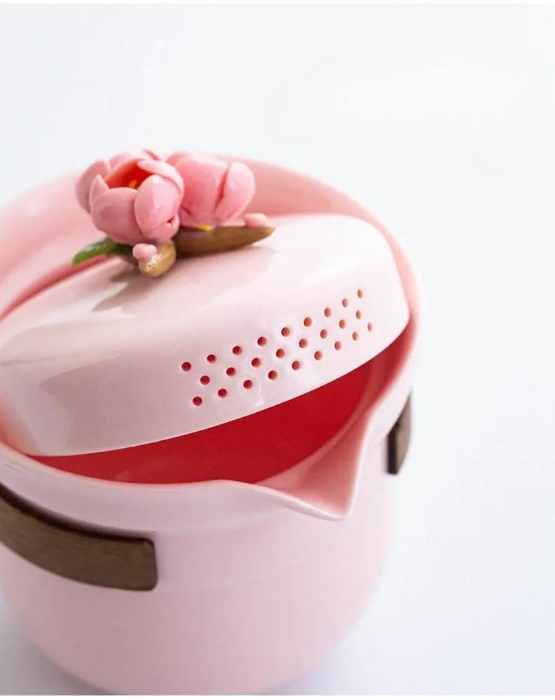 pink handmade pinched flower tea set portable camping kuaike gift set - star8s
