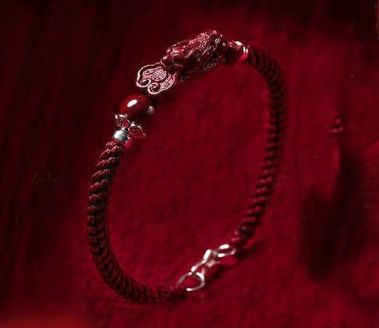 Pixiu Red String Bracelet – Natural Cinnabar Beads for Prosperity & Protection - STAR8S