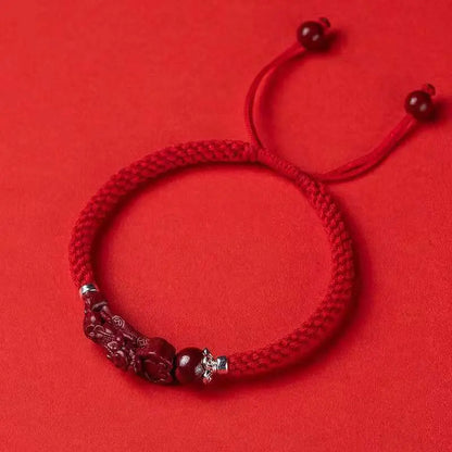 Pixiu Red String Bracelet – Natural Cinnabar Beads for Prosperity & Protection - STAR8S