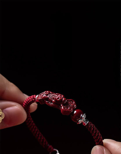 Pixiu Red String Bracelet – Natural Cinnabar Beads for Prosperity & Protection - STAR8S