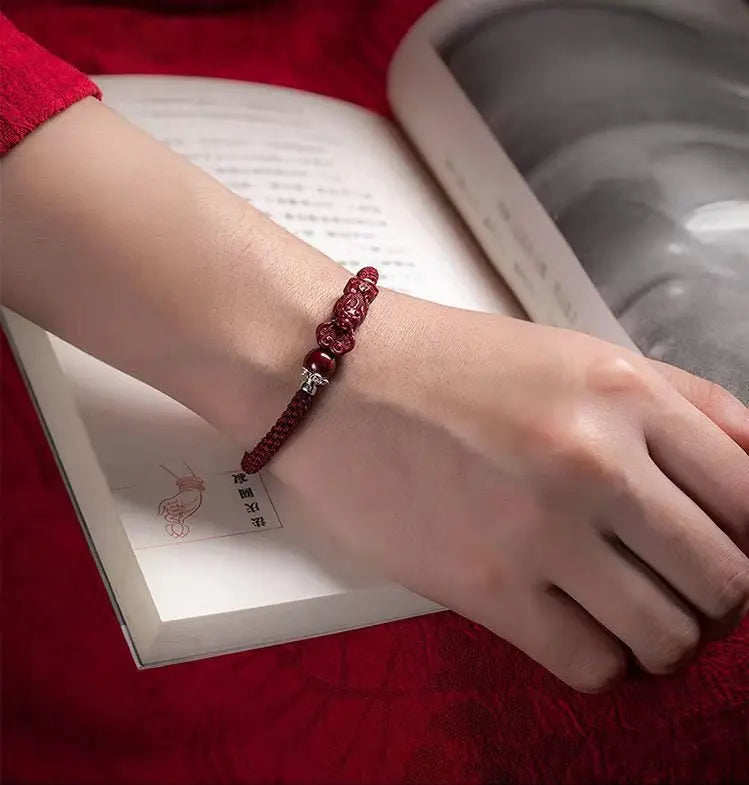Pixiu Red String Bracelet – Natural Cinnabar Beads for Prosperity & Protection - STAR8S
