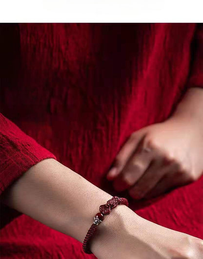 Pixiu Red String Bracelet – Natural Cinnabar Beads for Prosperity & Protection - STAR8S