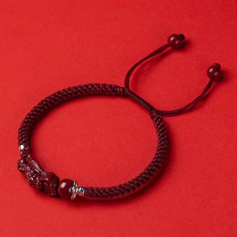 Pixiu Red String Bracelet – Natural Cinnabar Beads for Prosperity & Protection - STAR8S