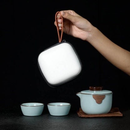 Portable Ru Kiln Travel Tea Set: Enjoy Gongfu Tea Anytime with One Pot and Two Cups - STAR8S