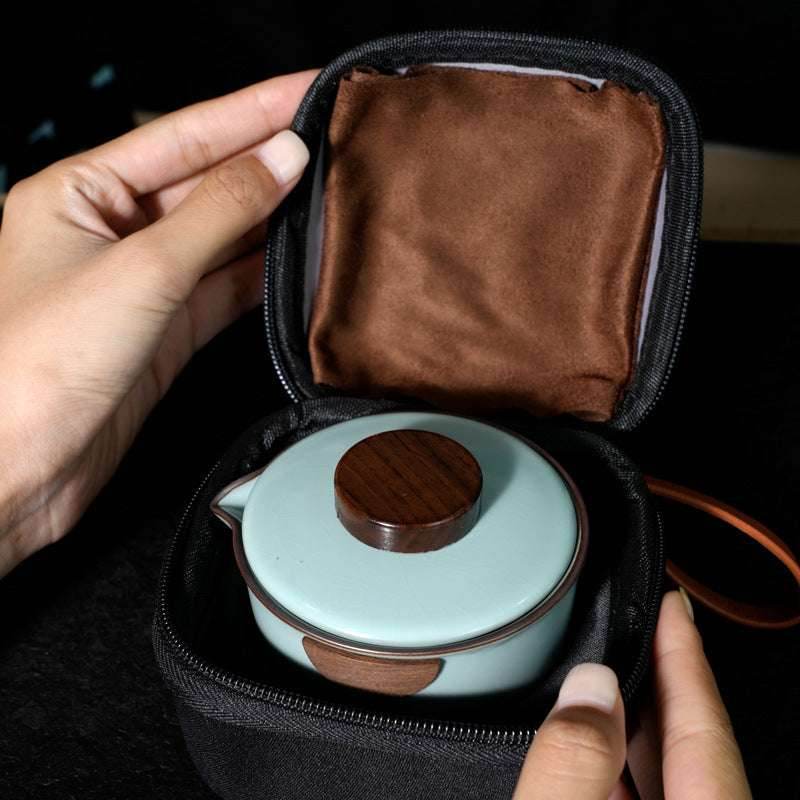 Portable Ru Kiln Travel Tea Set: Enjoy Gongfu Tea Anytime with One Pot and Two Cups - STAR8S