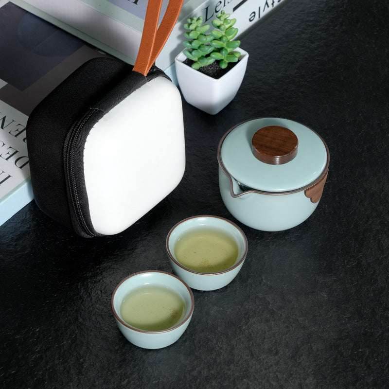 portable ru kiln travel tea set: enjoy gongfu tea anytime with one pot and two cups - star8s