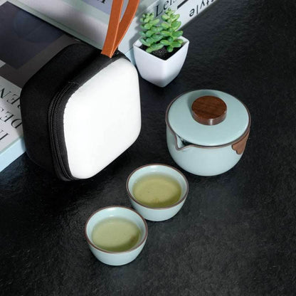 Portable Ru Kiln Travel Tea Set: Enjoy Gongfu Tea Anytime with One Pot and Two Cups - STAR8S