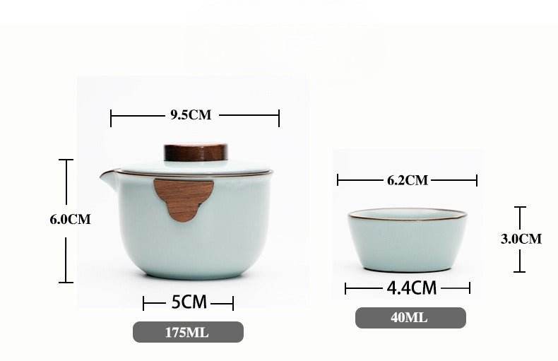 Portable Ru Kiln Travel Tea Set: Enjoy Gongfu Tea Anytime with One Pot and Two Cups - STAR8S