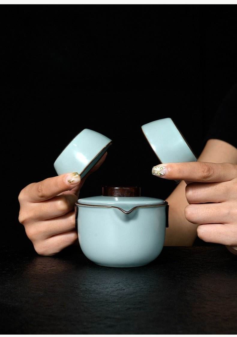 portable ru kiln travel tea set: enjoy gongfu tea anytime with one pot and two cups - star8s