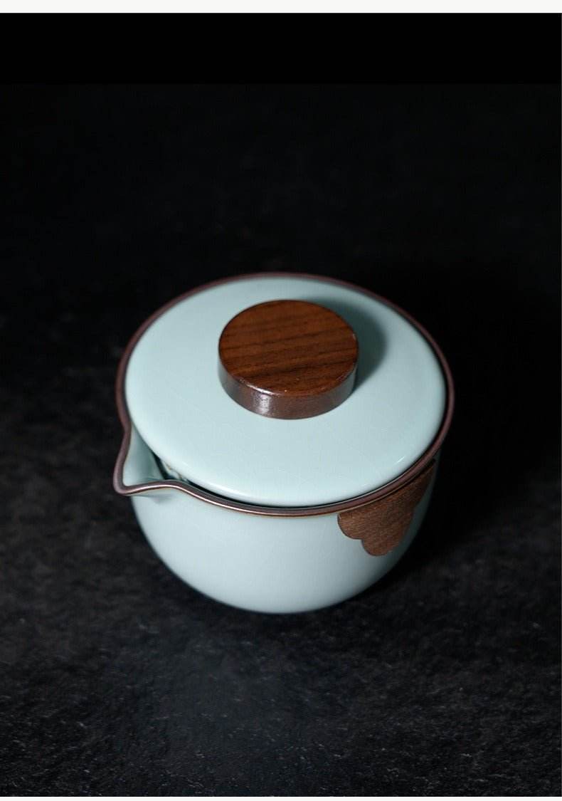 Portable Ru Kiln Travel Tea Set: Enjoy Gongfu Tea Anytime with One Pot and Two Cups - STAR8S