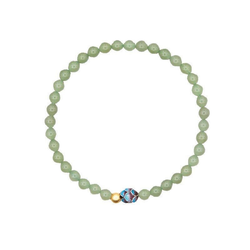 Pure Lotus Green Jade Beaded Bracelet – Natural Hetian Jade | 925 Silver & Cloisonné Accent - STAR8S
