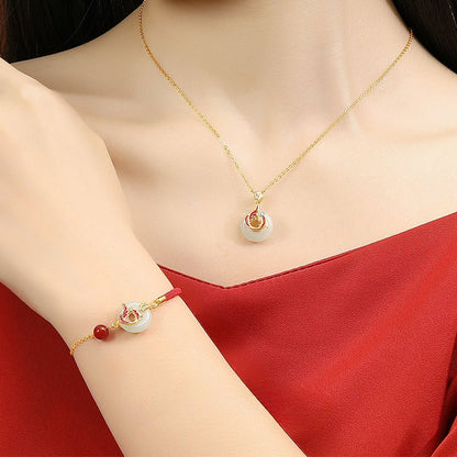 Real Jade Bracelet - Hetian Jade, 925 Silver, Koi Fish, Enamel, Safety Disc | STAR8S