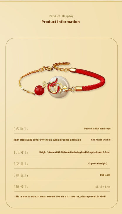 Real Jade Bracelet - Hetian Jade, 925 Silver, Koi Fish, Enamel, Safety Disc | STAR8S