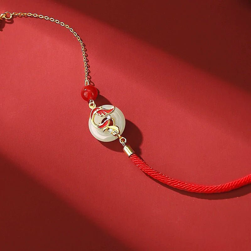 Real Jade Bracelet - Hetian Jade, 925 Silver, Koi Fish, Enamel, Safety Disc | STAR8S - STAR8S