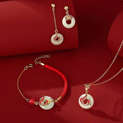 Real Jade Bracelet - Hetian Jade, 925 Silver, Koi Fish, Enamel, Safety Disc | STAR8S - STAR8S