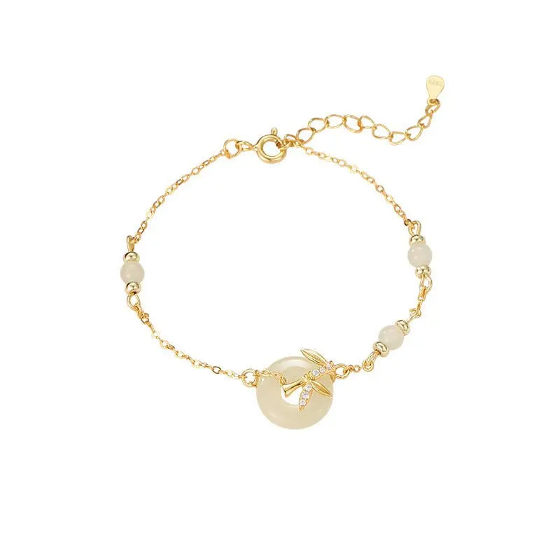 real jade bracelet with hetian jade, 925 silver, bamboo, safety disc, and leaf | star8s