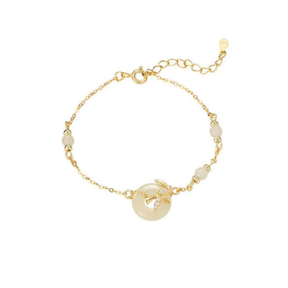 Real Jade Bracelet with Hetian Jade, 925 Silver, Bamboo, Safety Disc, and Leaf | STAR8S