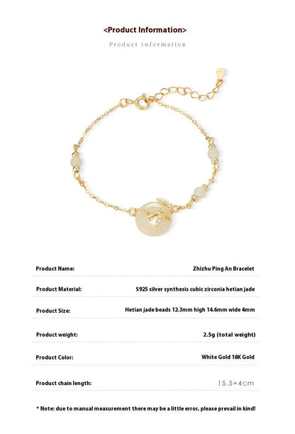 Real Jade Bracelet with Hetian Jade, 925 Silver, Bamboo, Safety Disc, and Leaf | STAR8S