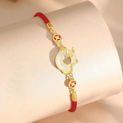 Real Jade Bracelet with Hetian Jade, 925 Silver, Snake, This Animal Year, Safety Disc, Coin | STAR8S
